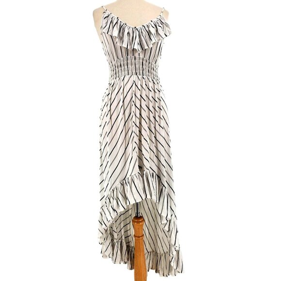 Express Dress Striped Ruffle Hi-Lo Cutout Open Back Summer Midi Maxi Sleeveless - Picture 13 of 14